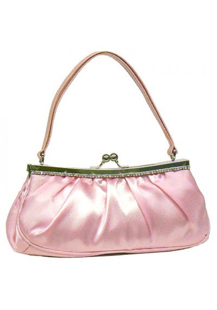 Evening Bag - Satin w/ Embellished Rhinestones – Pink – BG-40639PNK